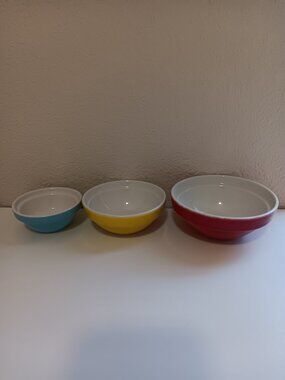 Vintage Tasty Brand Condiment or Sauce Bowls in Yellow, Red & Blue